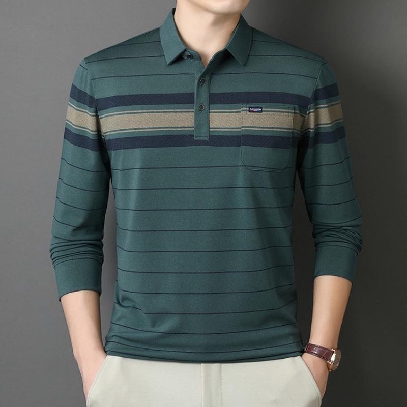 Men S Striped Long Sleeve Polo Shirt Loose Fit For Middle Aged Dad Autumn