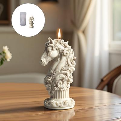 Elegant Horse Head Relief Candle Mould With Roman Column Silicone Crafting Set For Scented Candle Home Decoration Gift