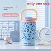 Leopard Print Insulated Water Bottle With Large Capacity And Straw For Girls And Women