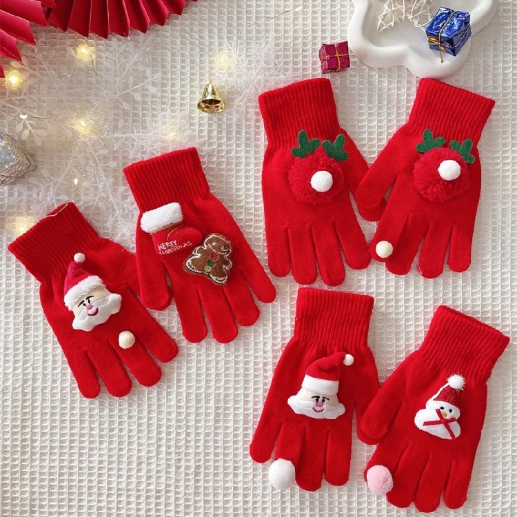 Holiday Theme Gingerbreadman Gloves Knitted Gloves Festival Handwear Lovely Snowman Knitwear Gloves for Daily Use