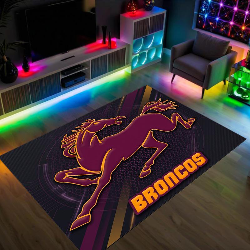Brisbane Broncos Design Crystal Velvet Carpet Cozy Non?Slip Printed Rug For Bedroom Living Room Entrance