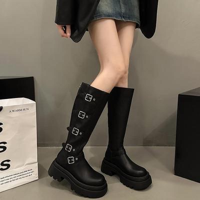 Martin Stiefel Damenschuhe Metallgürtelschnalle dicksohlige Muffin aber Kniestiefel Lokomotivstiefel dünne Stiefel kleine lange Stiefel