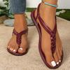Damen Geflochtene T-Riemen Flache Sandalen Sommer Neu Outdoor Freizeit Zehensteg Römische Sandalen Modische Flip-Flops 36-43
