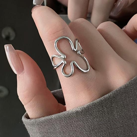 Thumb Ring Irregular Hollow Flower Shape Adjustable Opening Design Finger Ring Stainless Steel Finger Band Versatile Jewelry Gift