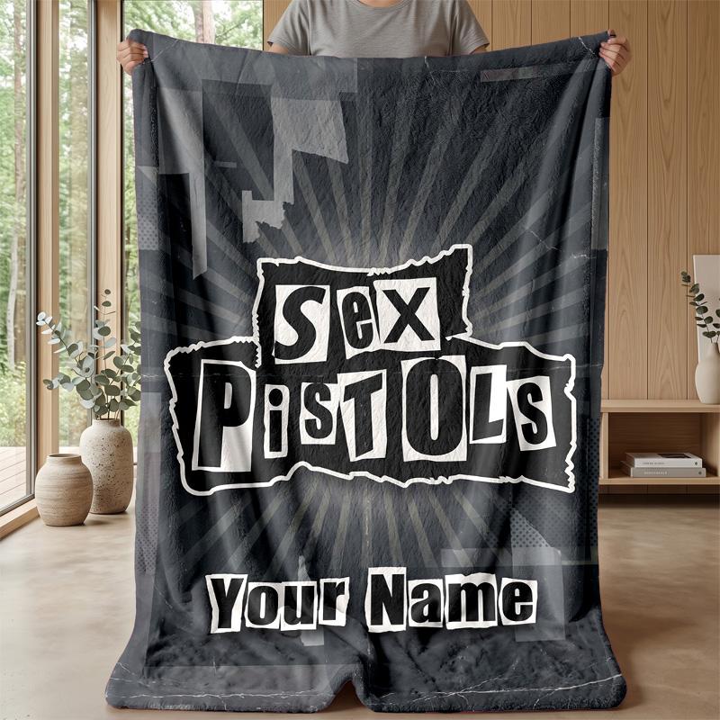 Sex Pistols Custom Flannel Throw Blanket Print Your Name Text Soft Warm Blanket Holiday Present