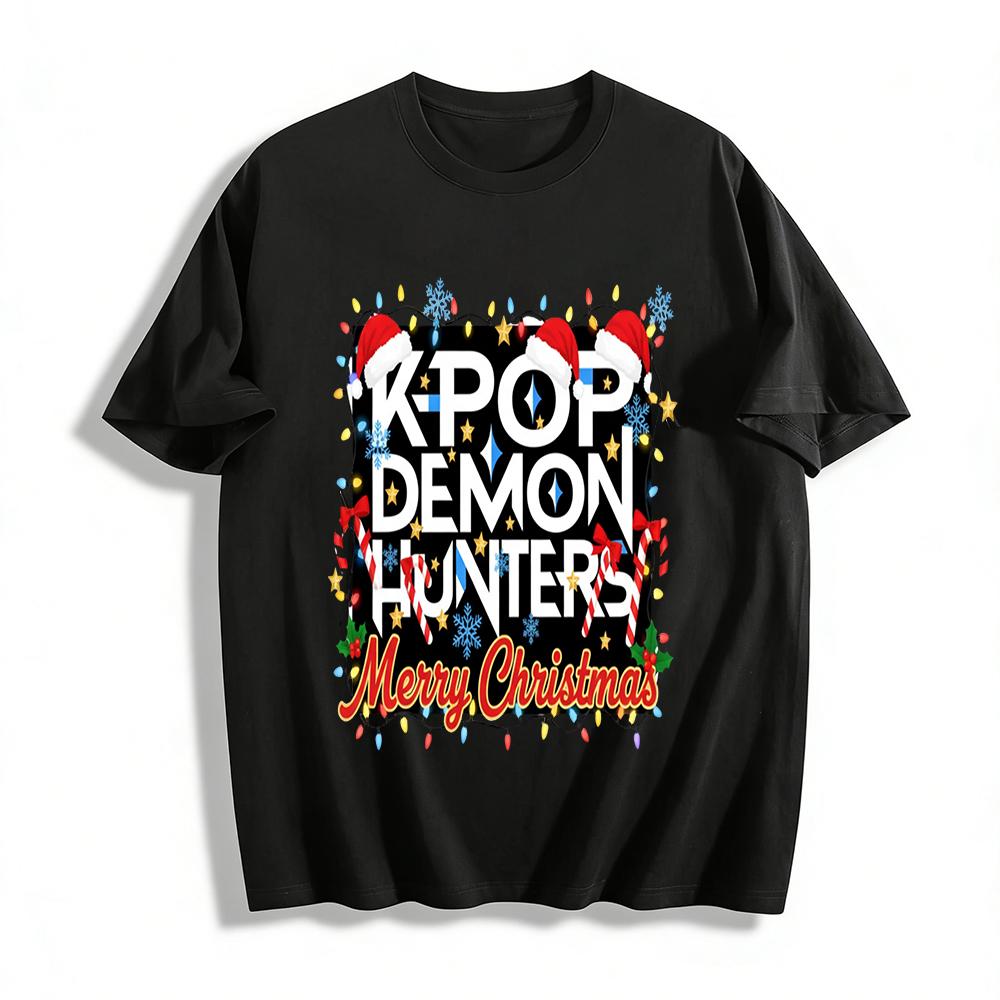 

Рождественский лимитированный топ с принтом KPOP Охотники на демонов Для фанатов K-pop Праздничная атмосфера Верхняя одежда Футболка из чистого хлопка XXS
