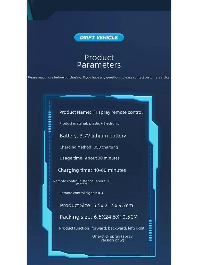 Rechargeable F1 Formula High-Speed Drift RC Car with Spray Effects
