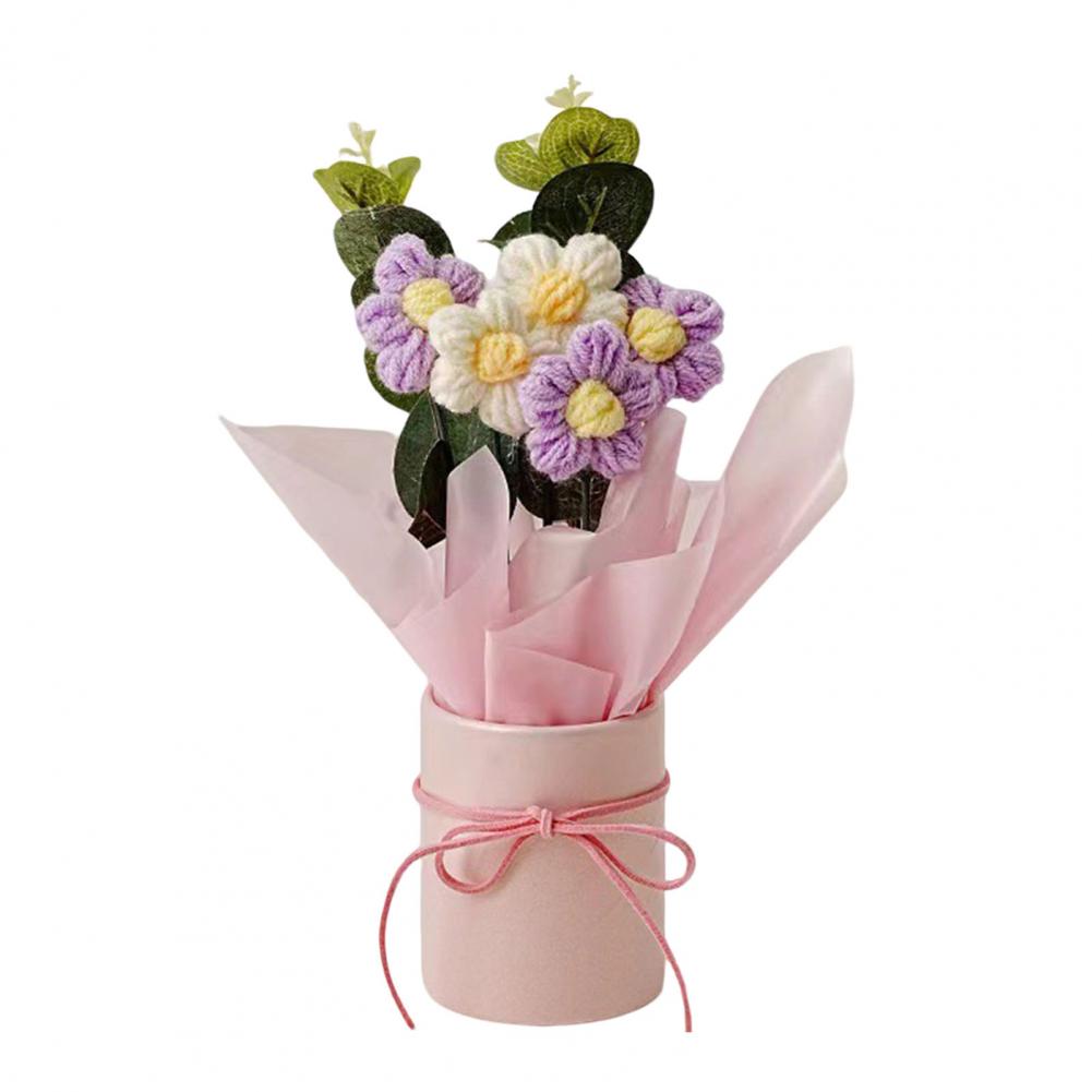 Long-lasting Artificial Flowers Handcrafted Crochet Flower Bouquet Knitted Yarn Floral Decoration Diy Handmade for Mother's