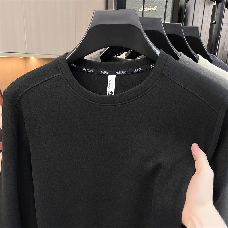 Spring And Autumn German Velvet Long Sleeve Sweater Men'S Crew Neck Fashion Casual Interior Bottom Shirt Top Men'S