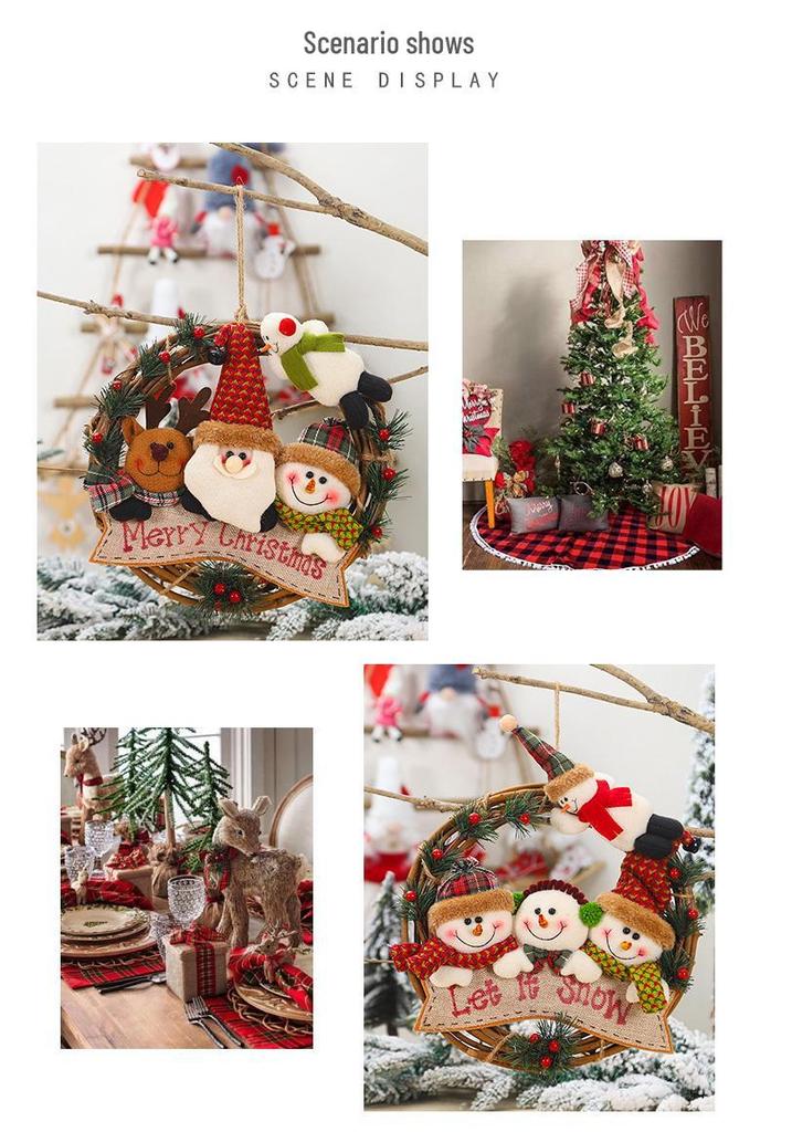 Cartoon Christmas Figures, Old Man Rattan Wreath, Tree and Window Decor Pendants