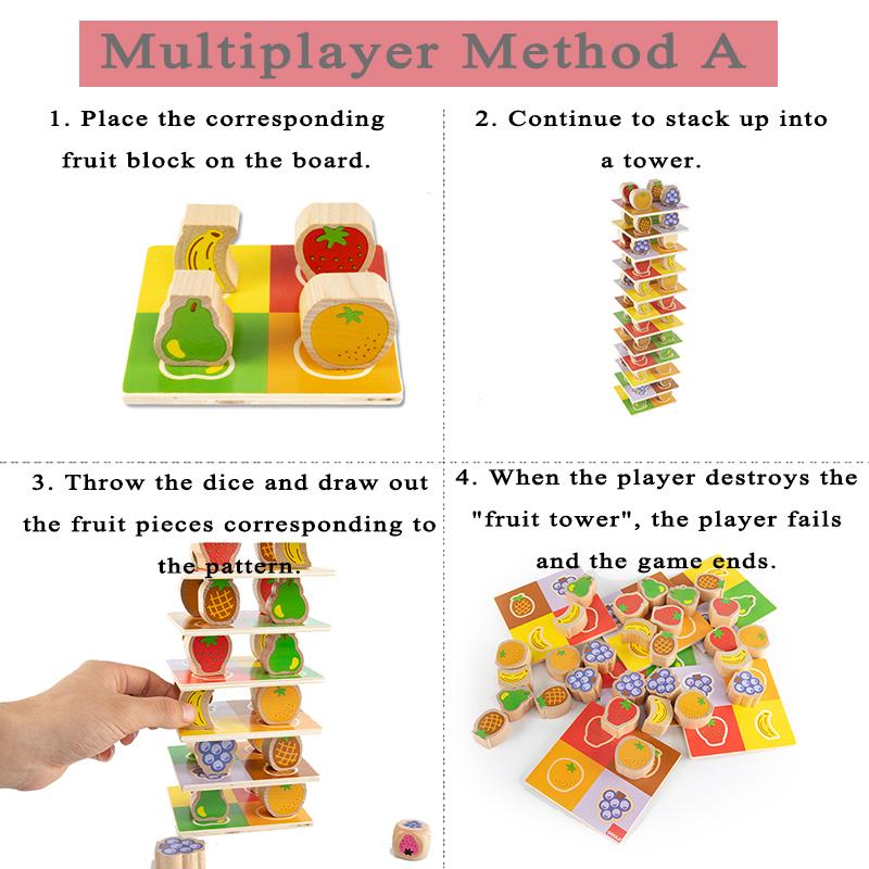 Children Colorful Fruit Balance Stacking Building Block Toys Montessori Wooden Educational Fruit Cognition Match Kids Party Game