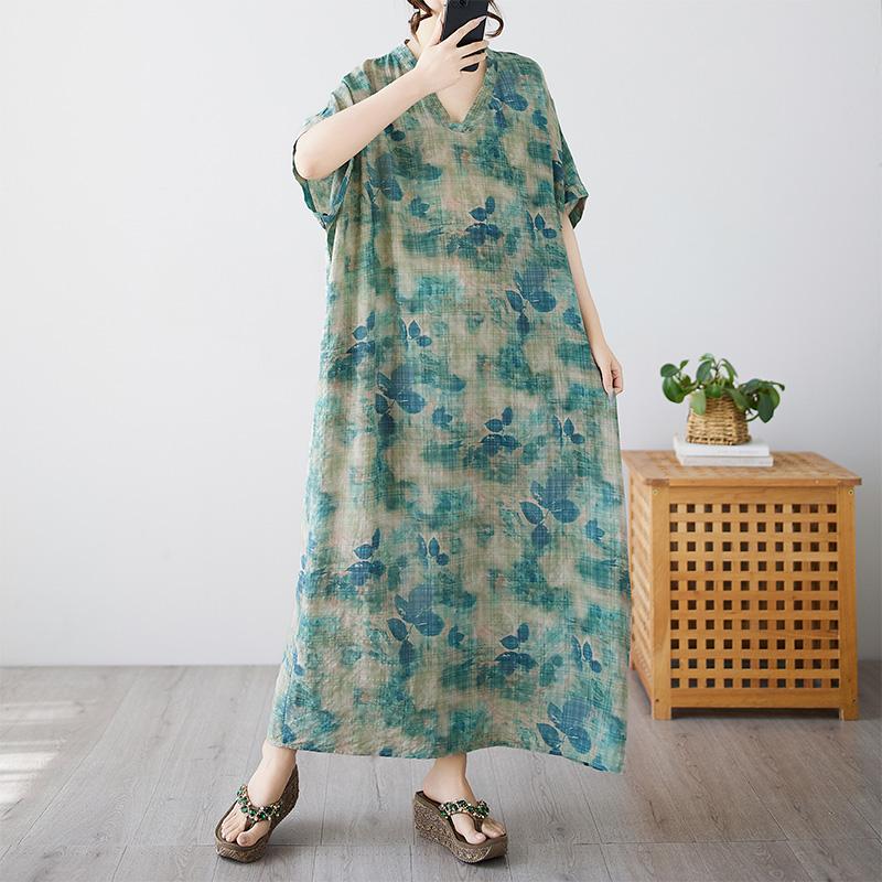 DIMANAF 2025 Summer Plus Size Dress Basic Women Casual Loose Vintage New Oversized Flower Dress Maxi