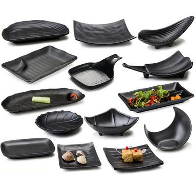 Sada kuchyňského náčiní, kreativní černý plastový kostní talíř, potravinářská kvalita, osobnostní sushi ovocný dezertní talíř, restaurace, kuchyňské nádobí