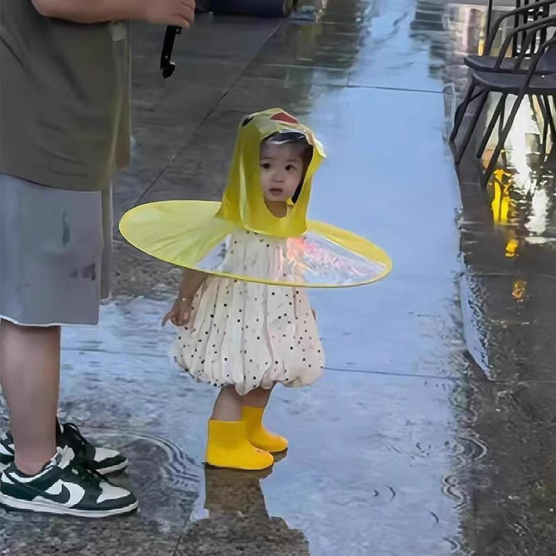 Children's UFO Raincoat, Yellow Duck Cloak Style Umbrella Hat
