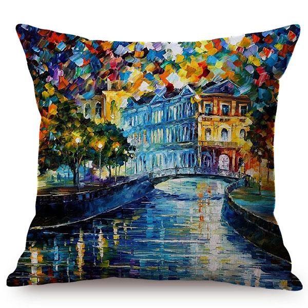 Mediterranean Beautiful Italy Venice City Scenery Oil Painting Style Sofa Decoration Pillow Case Ocean Landscape Cushion Cover