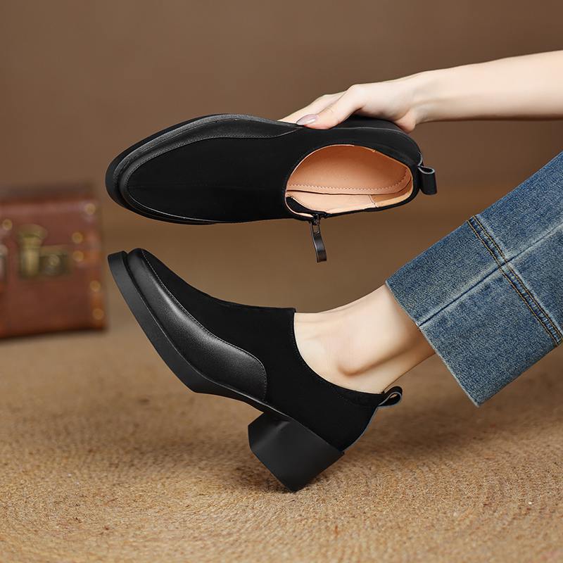 Krazing Pot Suede Autumn Winter Shoes Chunky Heels Size 43 Size 42 Round Toe Slip On Deep Mouth Retro Fashion Pumps