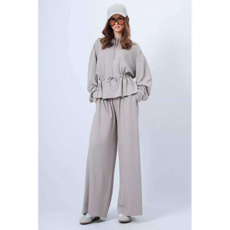 Womens 2026 Fall Casual 2-Piece Set Loose Hoodie Wide-Leg Pants With Drawstring Pure Color Streetwear Outfit