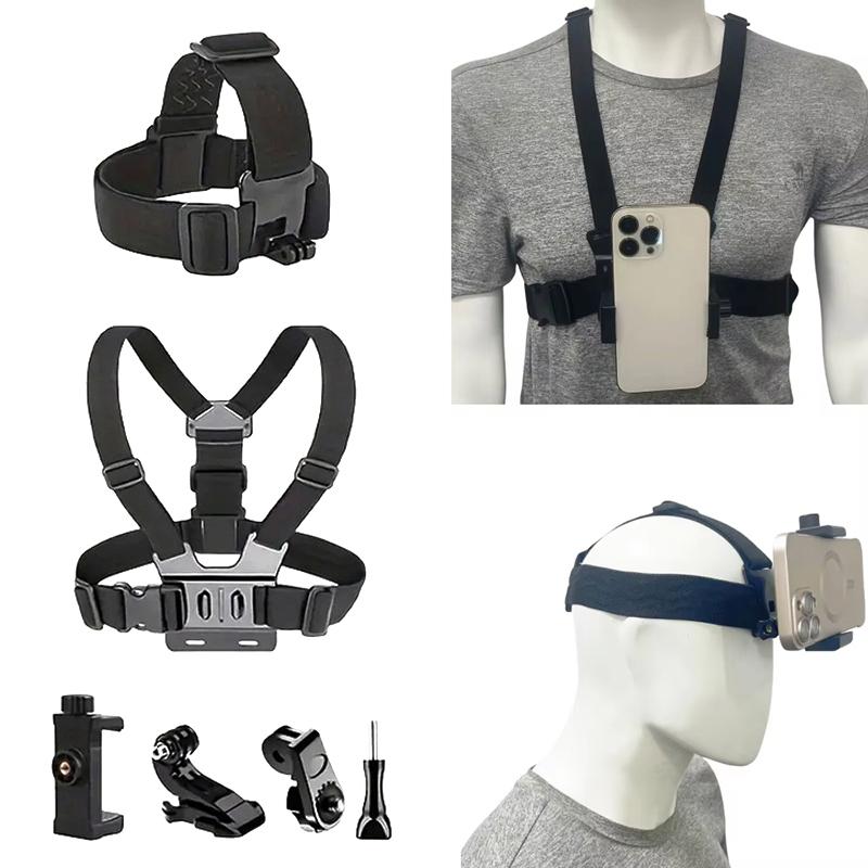 Kit de Conjunto de 6 Peças Acessórios Pacote Kit Suporte de Cinta de Cabeça/Suporte de Peito/Suporte de Telefone Para GoPro Hero 13 12 11 10 9 8 7 /AKASO EK7000/Brave