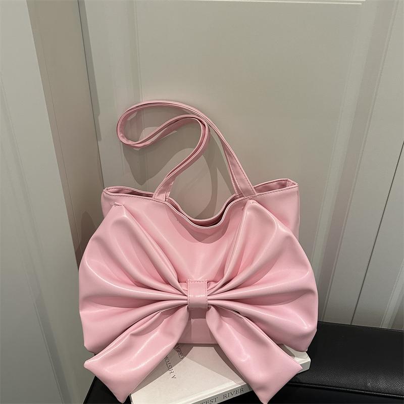 Fashion Shoulder Bag, 2025 New Korean Version Bow Commuting Tote Bag, Solid Color Versatile Casual Bags