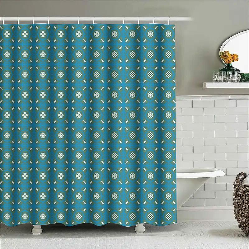 Blue White Geometric Pattern Shower Curtain Waterproof Fabric For Bathroom Decorations Size Customizable Free Shipping Worldwide