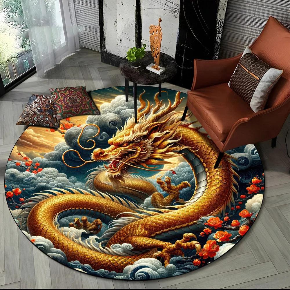 New Loong Chinese Style Dreamy Dragon Cartoon Round Carpet Rug for Bedroom Living Room Sofa Decoration Pet Decor Floor Mat