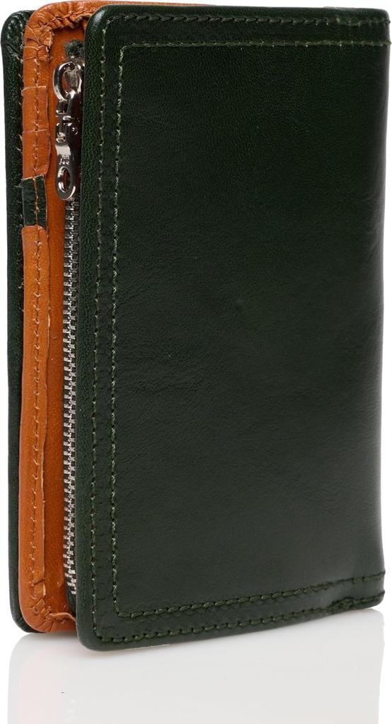 Lee Falcon Large Zippered Bifold Wallet with Double Holds and Electronic Made of Premium Italian Product Green Stitching, Coins, Cards, Bills, Money,