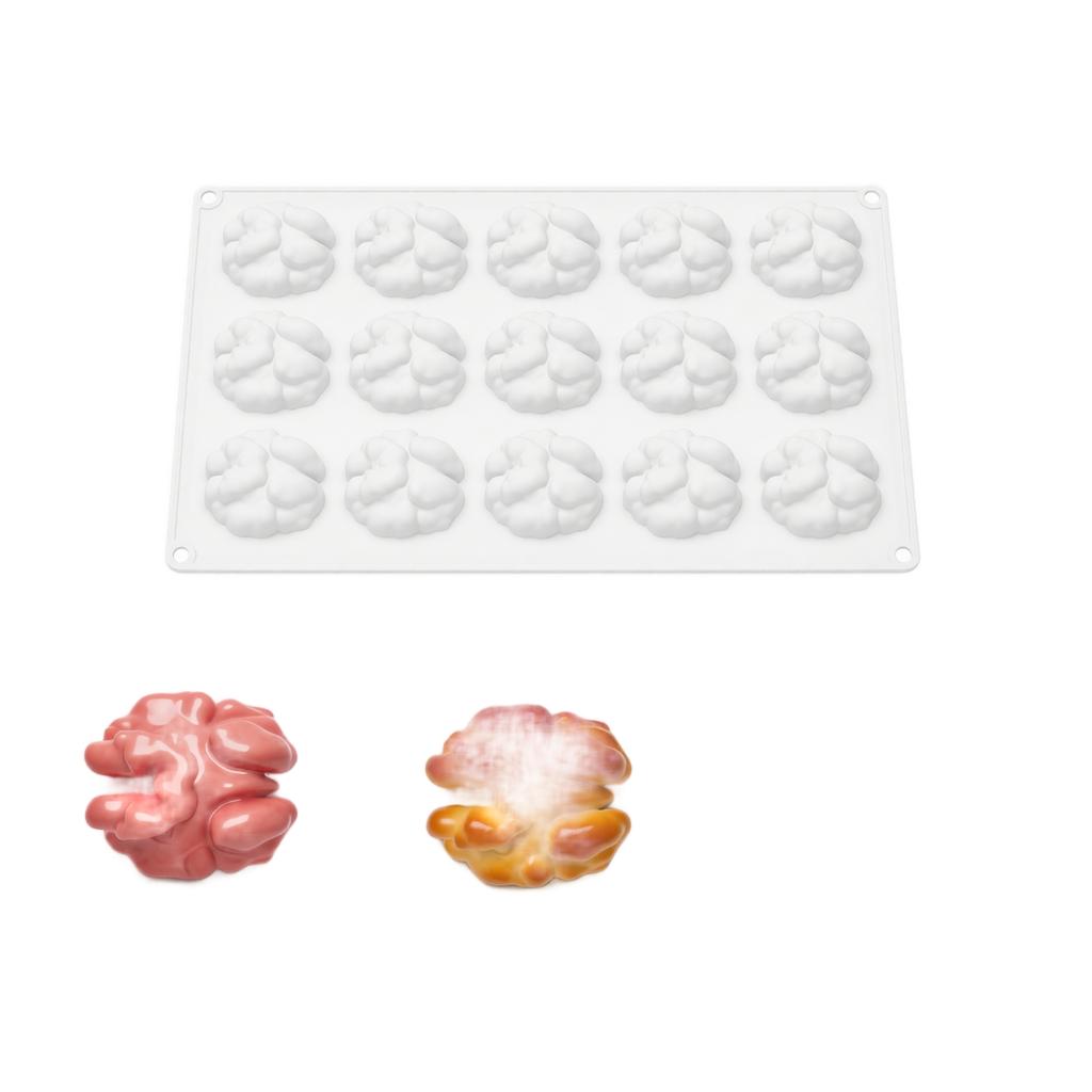 15-Cavity Walnut Shape Silicone Mold Food Grade Flexible Mousse Cake Mold for Baking Resin Craft Making Tool