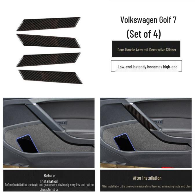 Compatible Carbon Fiber Interior Accessories for VW Golf 7: Console, Gear Shift, Cup Holder, A/C, Navigation Decor.