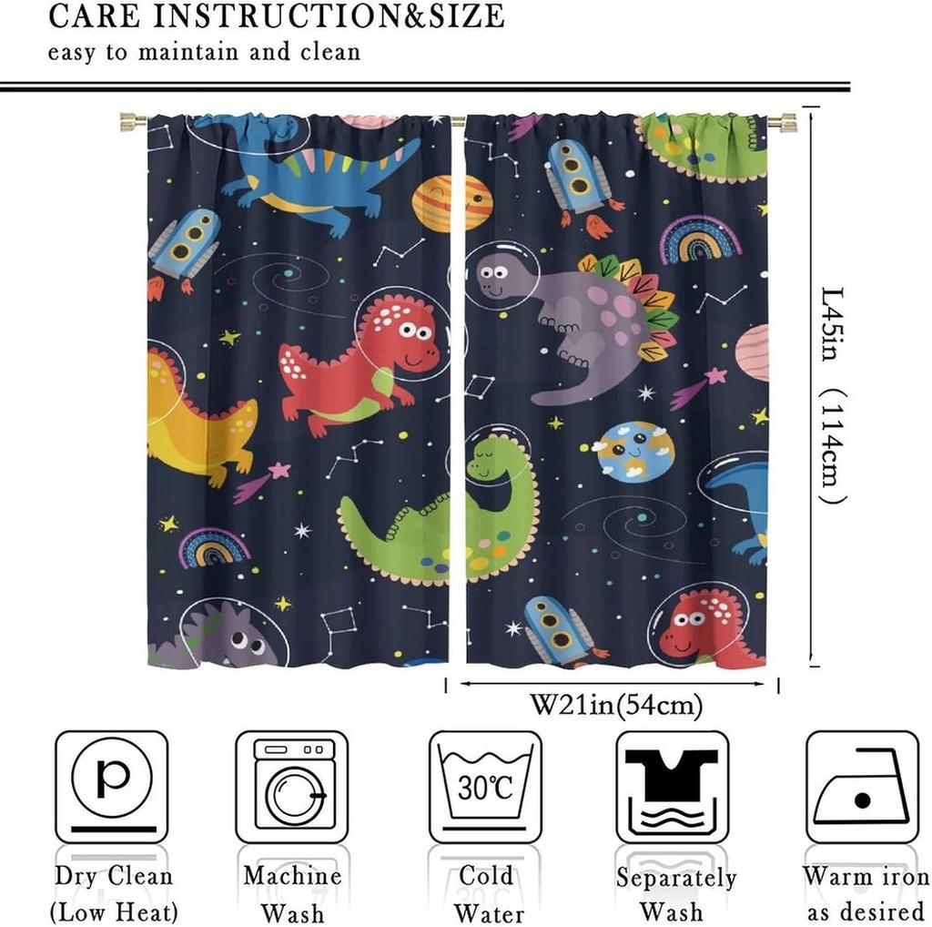 Kids Dinosaur Curtains Cartoon Dino Outer Space Window Treatments Boys Girls Bedroom Children Nursery Decor Cute Curtain Polyester Perfect For