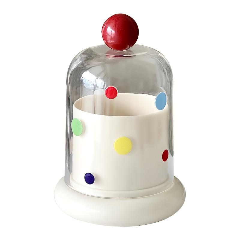 

Multi-Functional Cotton Swab Toothpick Polka Dot Decorative Storage Box, with Dust-Proof Transparent Dome Cover,for Bathroom