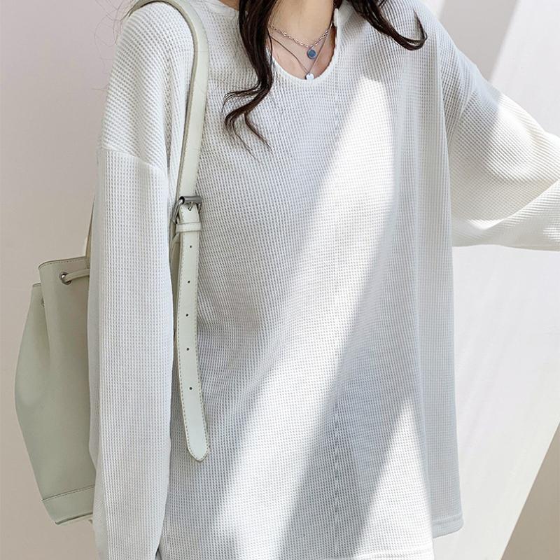 Ocazional, vafre, carouri, tricouri pentru femei, primăvară, vară, mâneci întregi, cu decolteu în V, tricouri pentru femei, maiuri