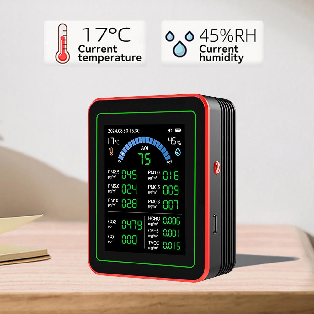18 In 1 Air Quality Monitor CO2 CO Air Detector Carbon Dioxide Carbon Monoxide Detector TFT Display PM0.3 PM2.5 PM10 Tester