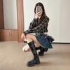 Thick-soled inner heightening leather buckle knight boots women's tall British style Martin boots autumn and winter new small long boots women