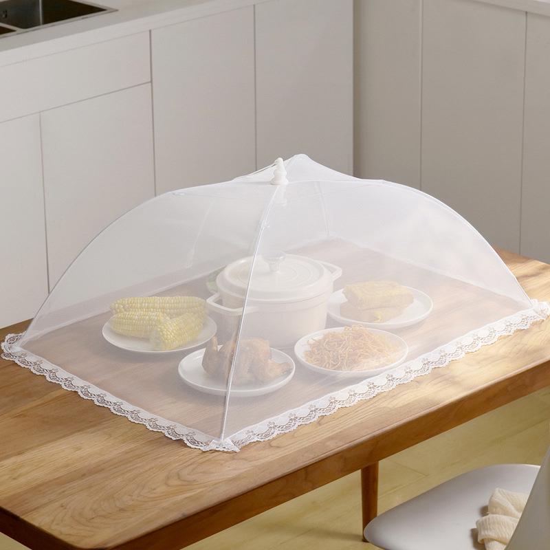 Rectangular White Insect-Proof Dustproof Folding Mesh Table Cover