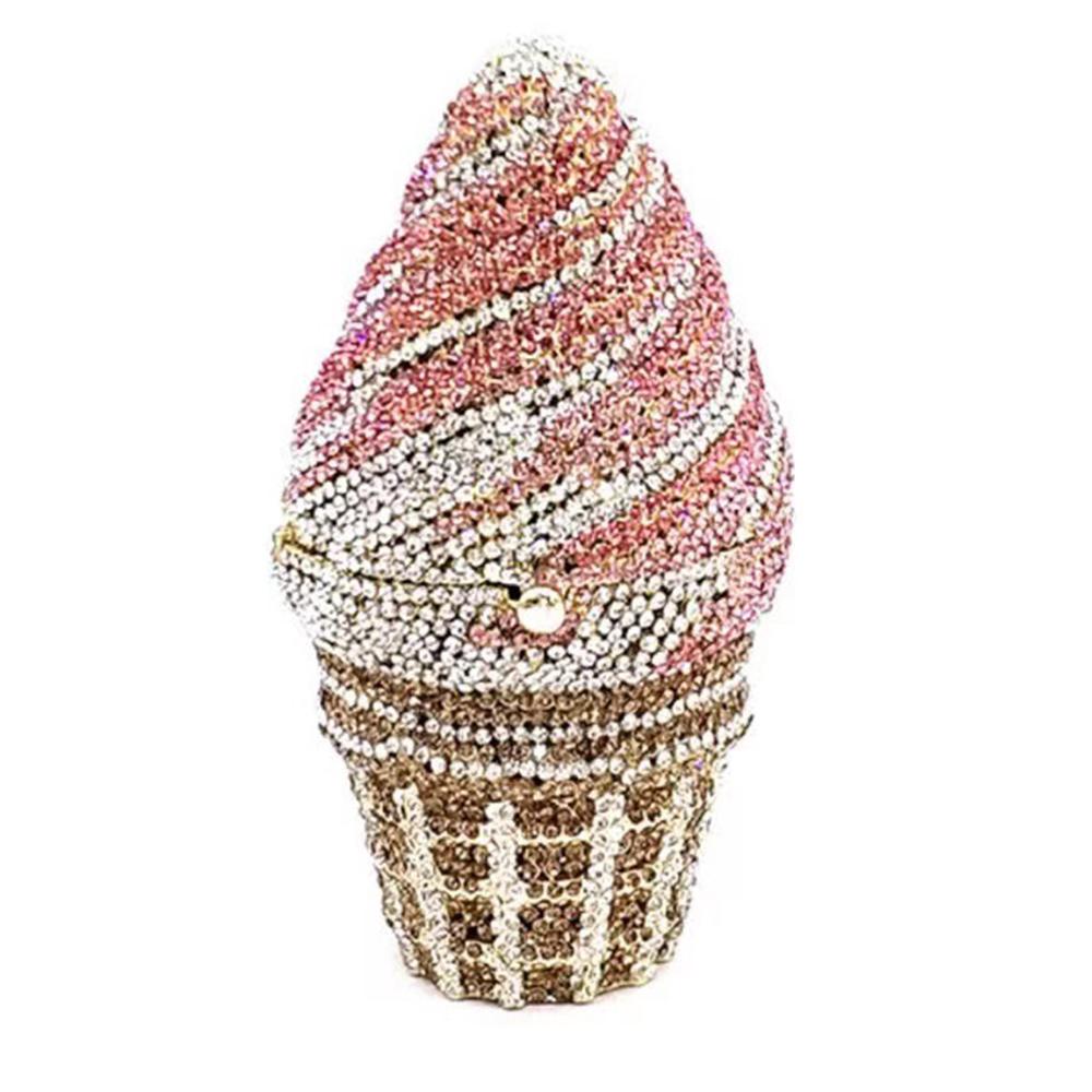 Purple/Red/White Rhinestone Evening Bag Ice Cream Shape Women Crytal Wedding Purses Diamond Party Cocktail Clutches Minaudiere