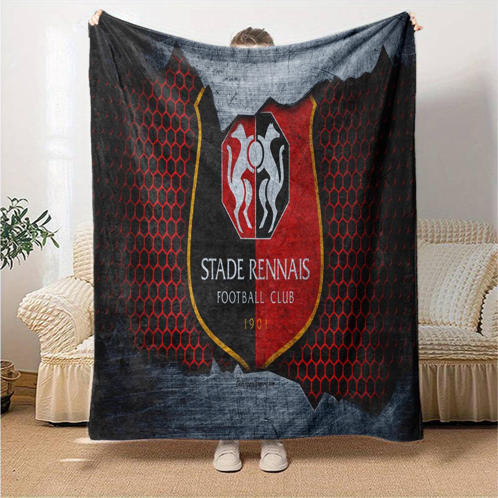 Stade Fc Emblem Flannel Blanket, Soft Polyester, Modern Design, All-Season for Camping, Travel, Gifts for Holidays or Birthdays