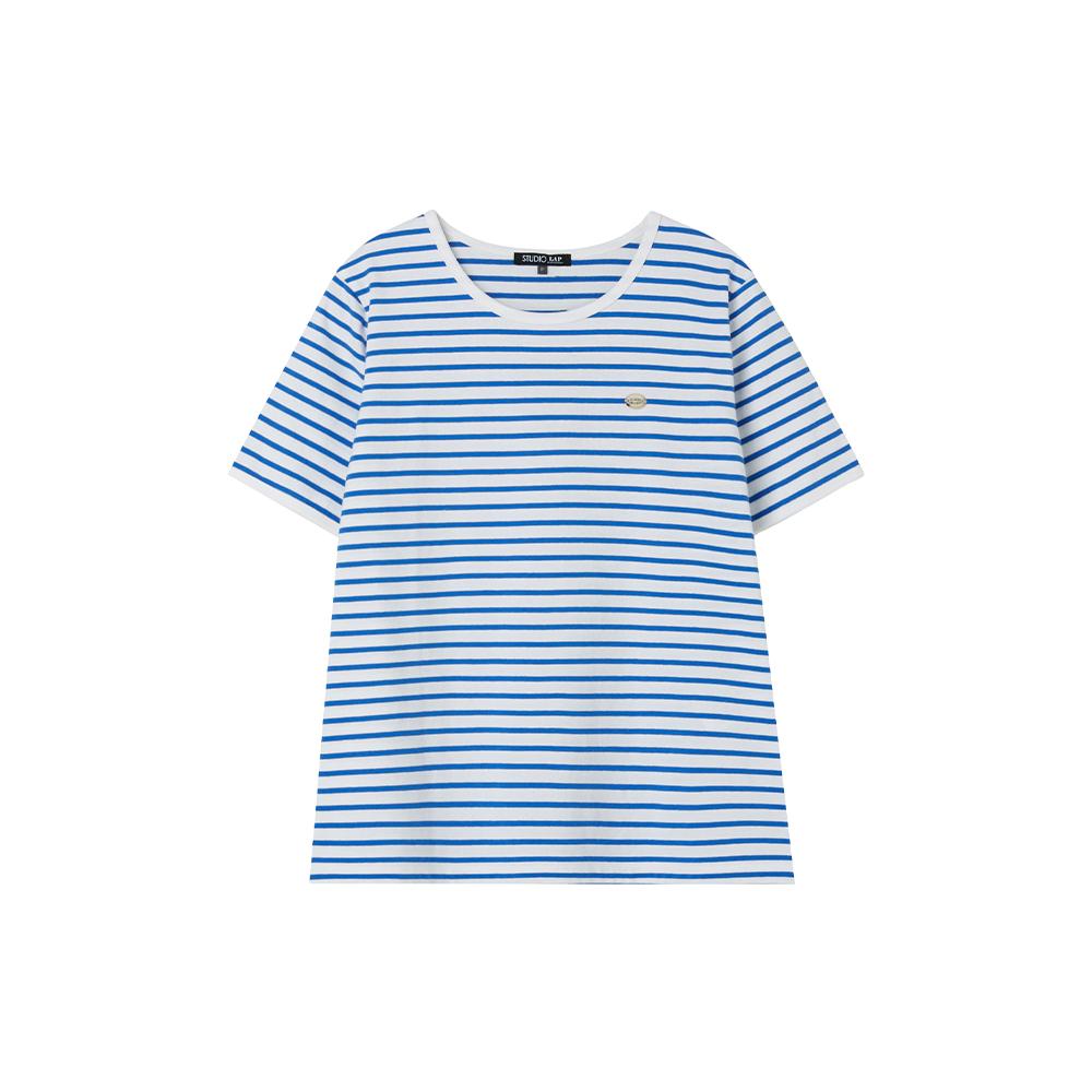LAP Decoration Striped Short Sleeve T-Shirt As2Ct465