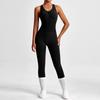 Tuta da Yoga da Donna alla Moda Monocolore Girocollo Schiena Stretta Tuta da Yoga