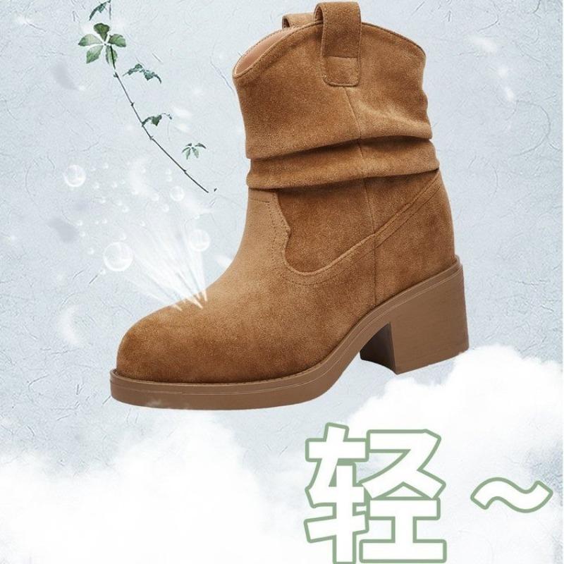 New Autumn and Winter Stacking Boots Women's Western Cowboy Boots Summer Mid-tube Height Increase Martin Boots Women