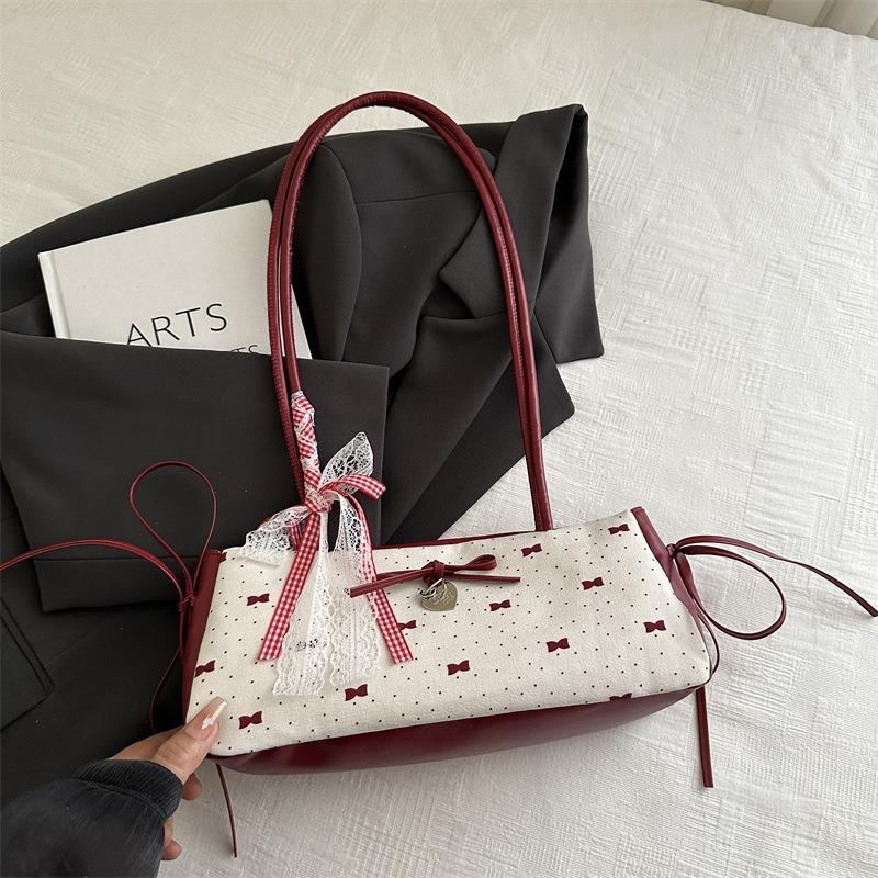 Новая милая сумка-багет с бантом подмышку для девочек, женская новая сумка-багет в горошек, на плечо