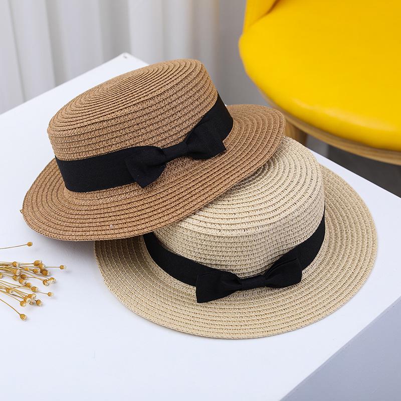 Girls' Summer Straw Hat: Breathable Flat Top, Sun-Protection for Outdoor Travel & Beach