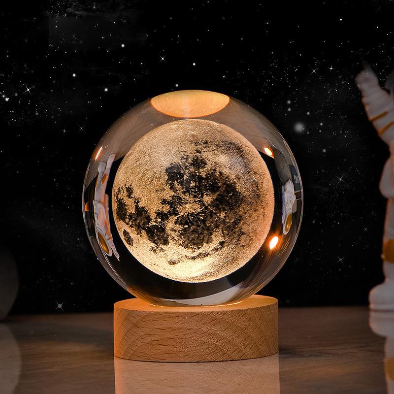 6cm 3D Crystal Ball Crystal Planet Night Light Laser Engraved Solar System Globe Astronomy Birthday Gift Home Desktop Decoration