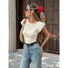 Women Casual Textured Backless Bow Tie Flying Sleeve Knit Short Sleeve T Shirt