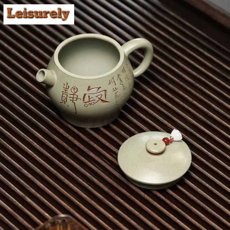 160ml Authentic Yixing Purple Clay Teapot Handmade Large Wheel Pot Raw Ore Pea Green Mud Tea Soaking Kettle Chinese Zisha Teaset