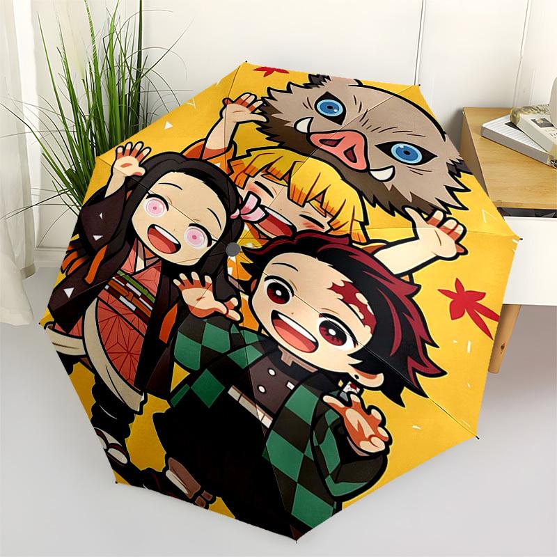 

1pc Automatic Folding Umbrella with Tanjiro, Nezuko, and Inosuke Design - Portable 3-Fold Outdoor for Fans, Travelers, and Daily Use - Perfect Gift fo