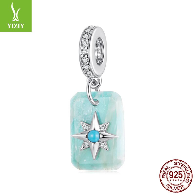 Turquoise Starlight Tianhe Stone Pendant, Starry Dream S925 Sterling Silver Beaded Jewelry Accessories