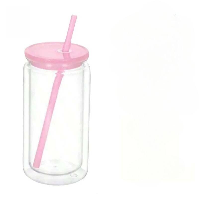 

16OZ Snowflake Ball Water Cup Plastic Outdoor Water Bottles With Lid and Straw Reusable 2-Layer Design Juice Milk Coffee Jar Cup