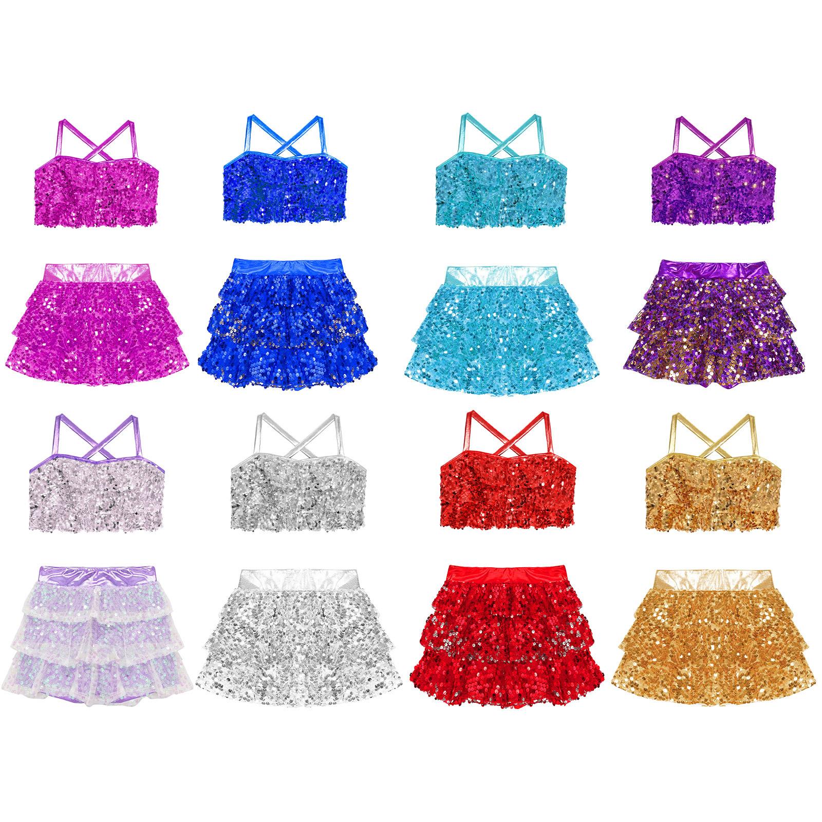 

Kids Girls Shiny Sequins Halter Tassel Crop Top with Mini Skirt Set Latin Jazz Salsa Samba Rumba Dance Costume 5-6 Years срібний