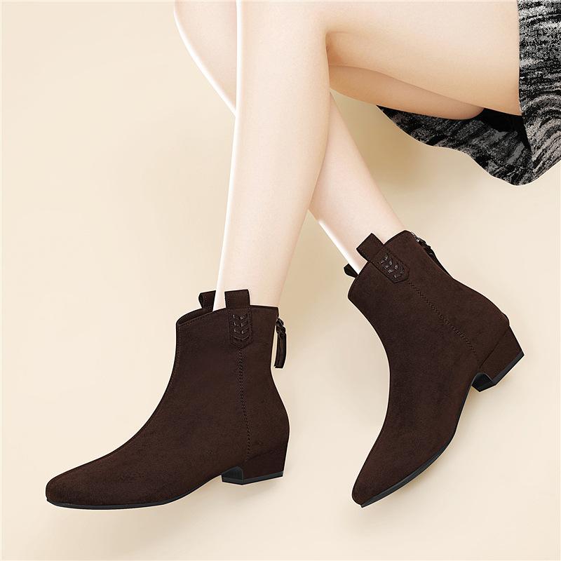 

Suede thin boots women s autumn new French thick heel inner heightening short boots short elastic boots velvet cotton shoes 40