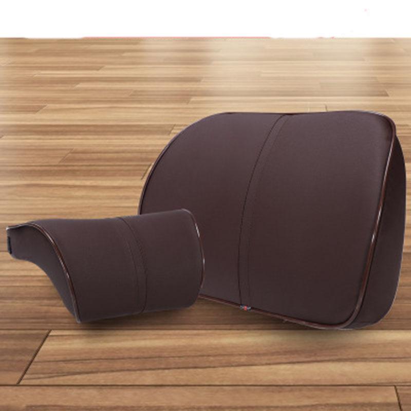 Adjustable Car Headrest Pillow Set Leather Auto Neck Protection Rest Pillows Seat Waist Supports Lumbar Cushion Memory Cotton